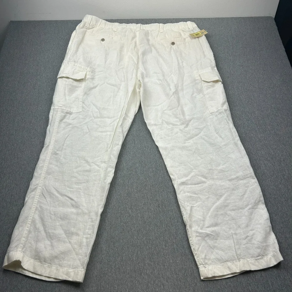 Caribbean Roundtree & Yorke Linen Cargo Pants Mens 44x30 Big Man White Beach NEW